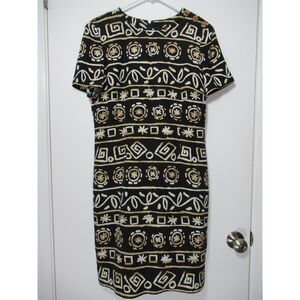 Vintage Maggy London Kenneth Nolan Short Sleeve Black Silk Dress Geo Print 10